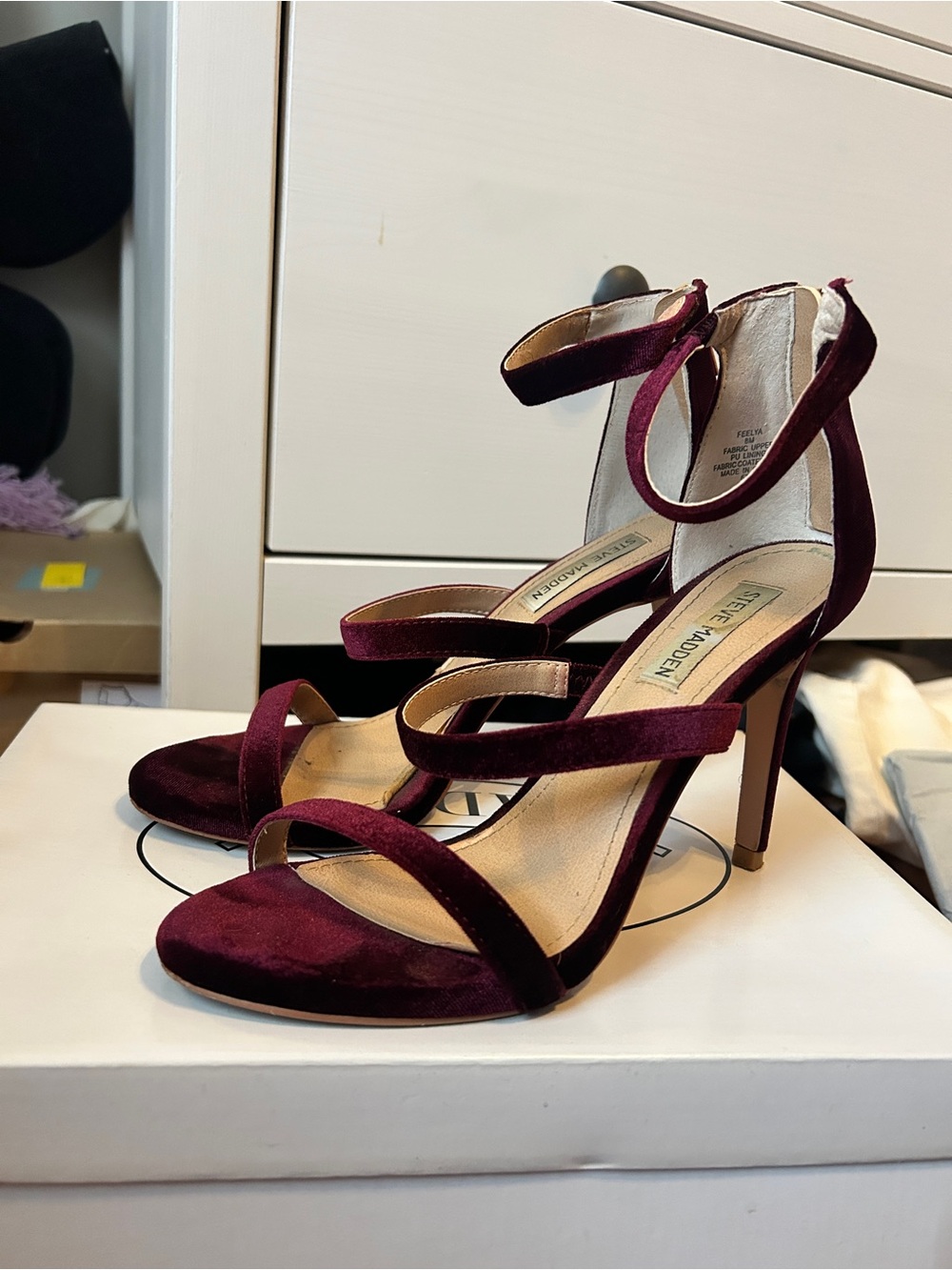 Steve Madden Burgundy Suede Strappy Ankle-Heel Sandals